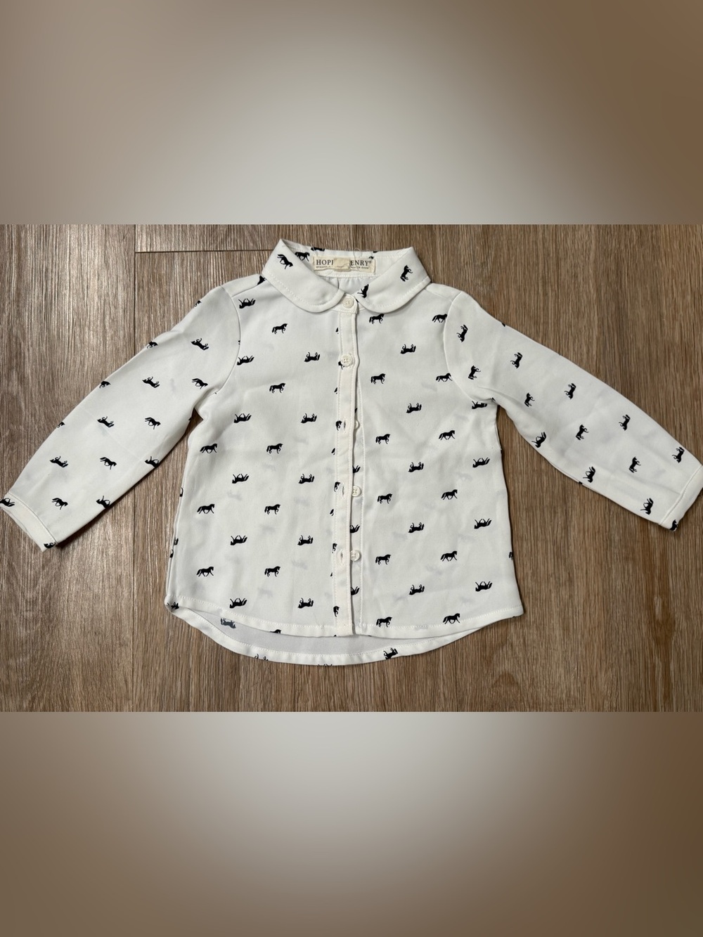 Hope & Henry girls’ 18-24M All Over Horse Print Peter Pan Collar Shirt NWOT